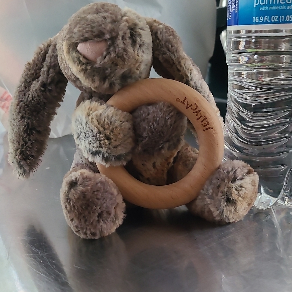 Jellycat Plush Bunny with Wooden Ring